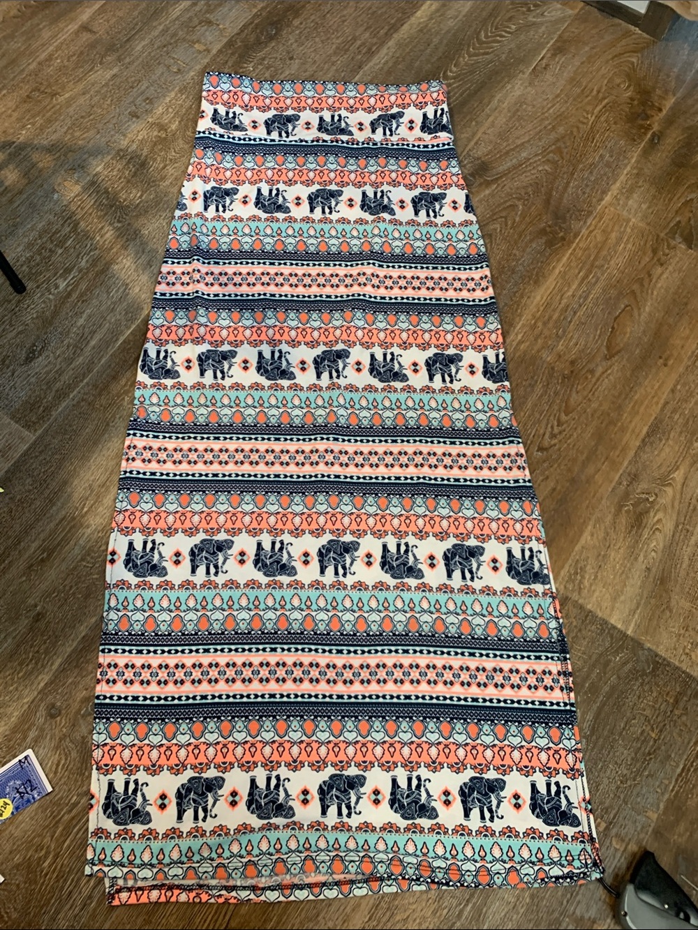 #124 Rue21 Coral, Teal & Navy Elephant Stripe Maxi Skirt